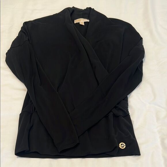 Michael Michael Kors size small black long sleeve wrap front knit top EUC - Picture 3 of 14